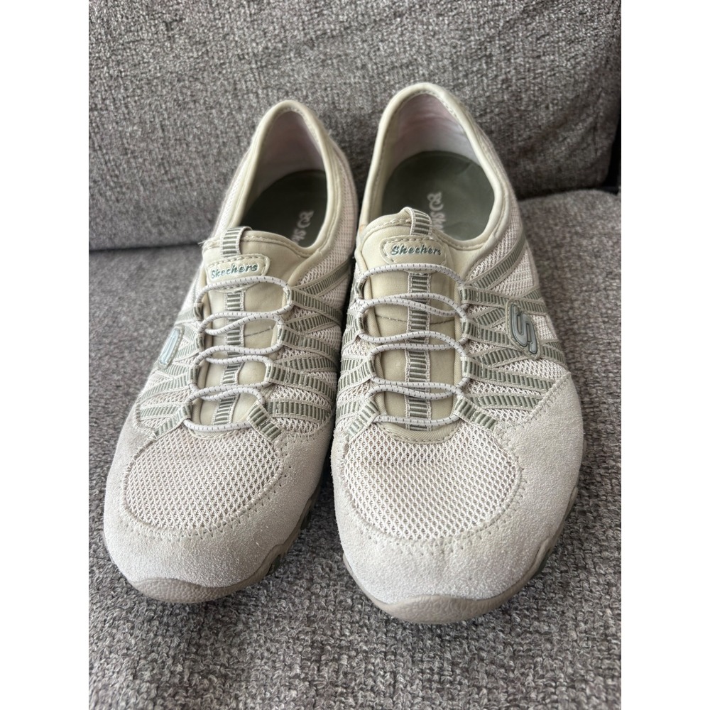 Skechers Bikers Women 9 Tan Olive Green Slip On Bungee Sneakers 21159